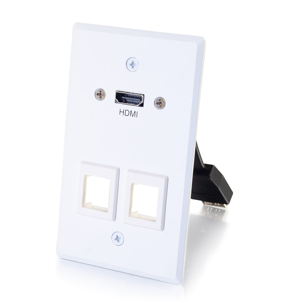 HDMI[R] Pass Through Single Gang Wall Plate with Two Keystones - White