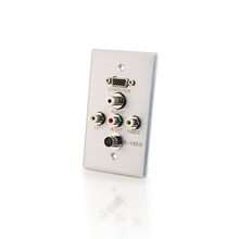 VGA (Top), 3.5mm Audio, S-Video, Composite Video and RCA Stereo Audio Pass Through Single Gang Wall Plate - Brushed Aluminum
