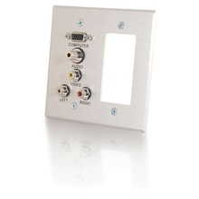 VGA, 3.5mm Audio, Composite Video and RCA Stereo Audio Pass Through Double Gang Wall Plate - Brushed Aluminum