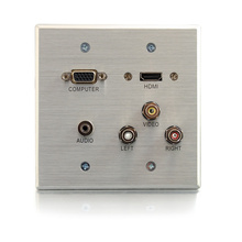 HDMI, VGA, 3.5mm Audio, Composite Video and RCA Stereo Audio Pass Through Double Gang Wall Plate - Aluminum